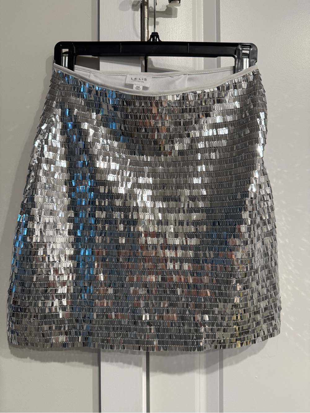 Le Lis Silver Mirror Sequin Mini Skirt